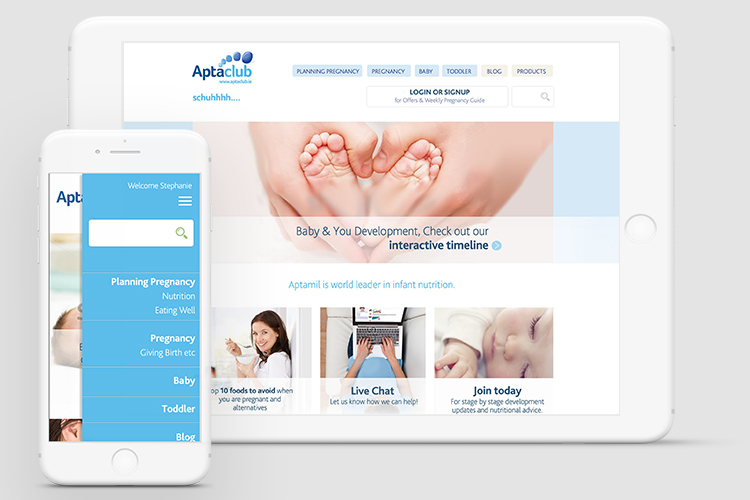 The responsive Aptaclub redesign on tablet and phone